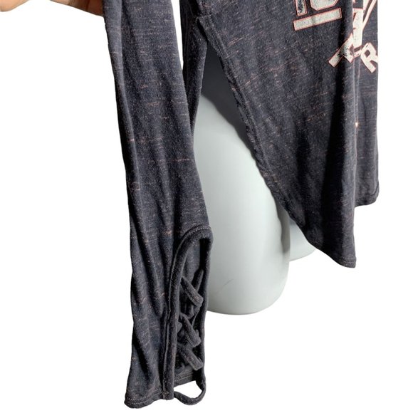 American Fighter Double Sided Shirt S Grey Cut Out Sleeve Side Slits Hi Low Hem - Picture 3 of 5